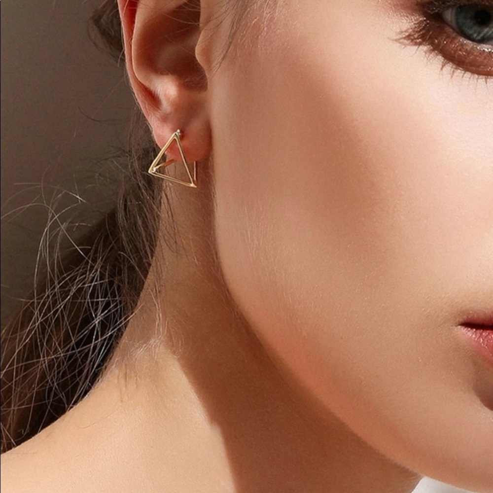 New 3D Open Triangle Earrings - Picture 2 of 4